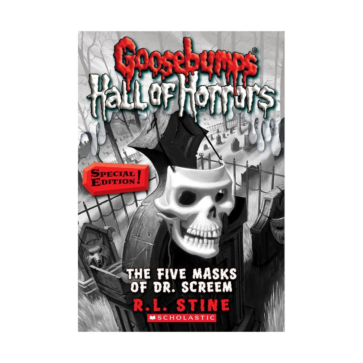 Cover page of Goosebumps - The Five Masks of Dr. Screem